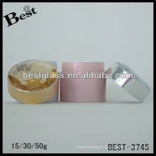 BEST-3745 / jarra para mascotas / tarro de acrílico de forma redonda, pmma, abs, as, 15,30,50ml frascos cosméticos de crema con tapa de diamante